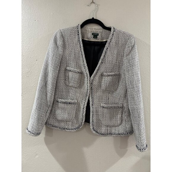 J-Crew Blazer Womens neutral tweed fringed size M patch pocket office jacket - Picture 2 of 7
